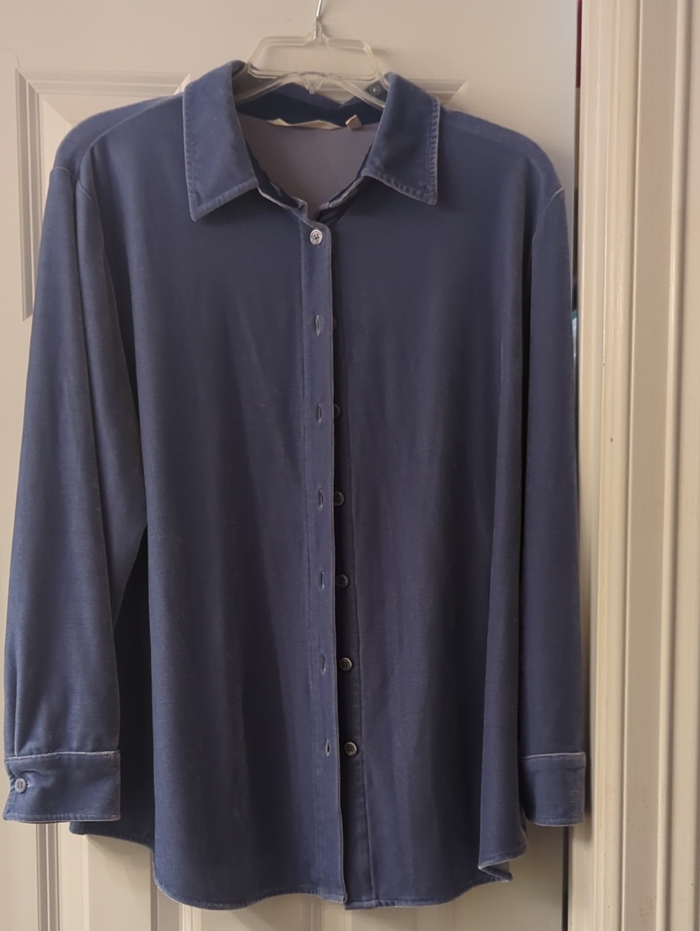 Soft Surroundings Slate Blue Velvet Button Down